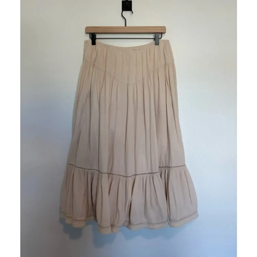 Aerie Tan Cotton V-Yoke Flowy Prairie Skirt Size M Cottagecore Boho Festival
